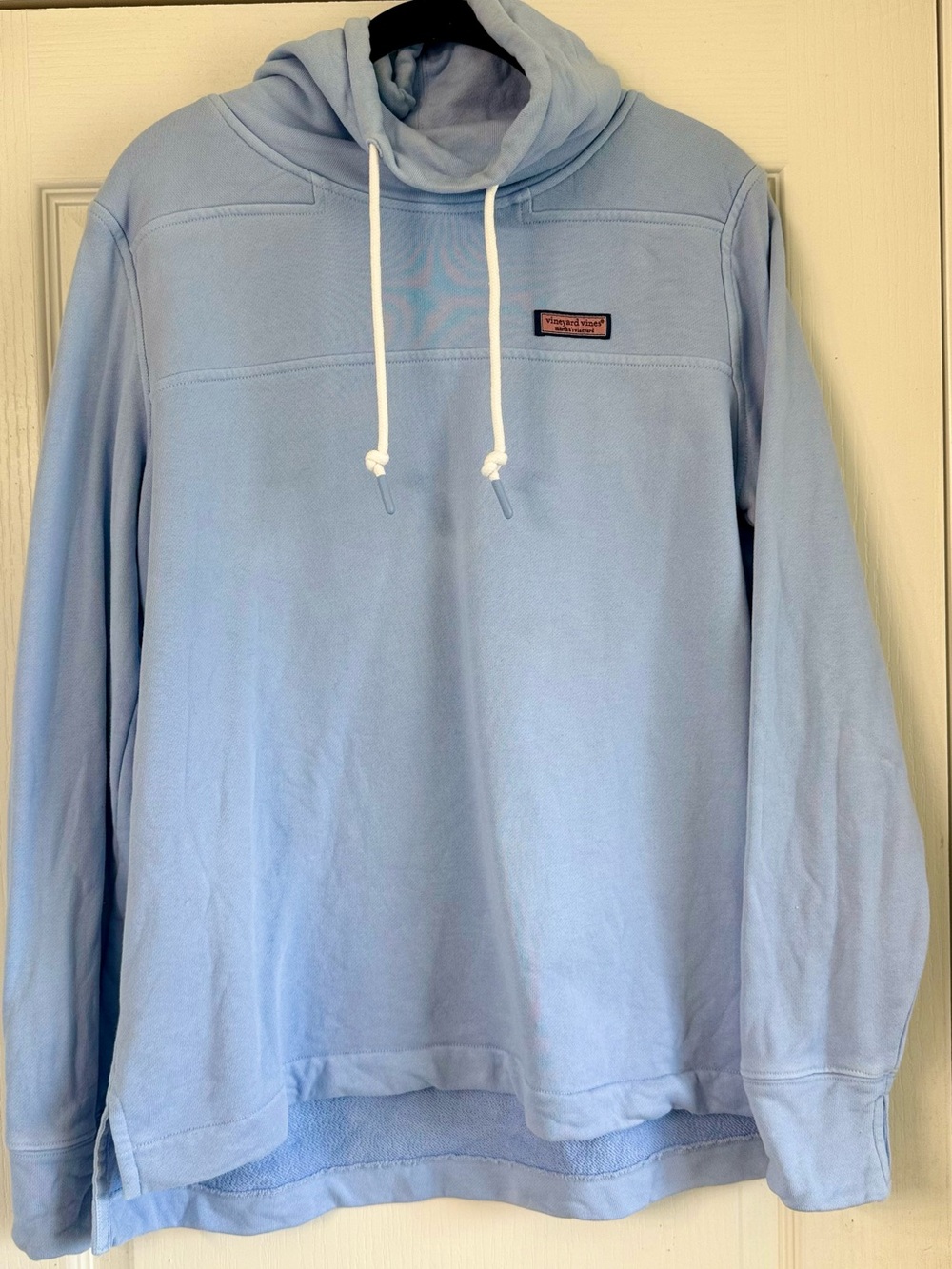 Vineyard Vines Light Blue Pullover Hoodie with White Drawstrings